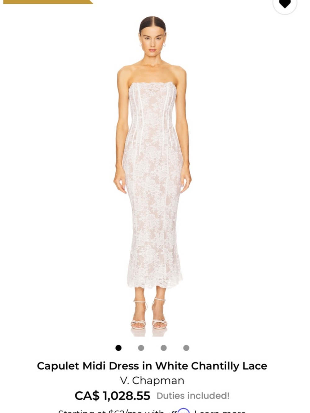 V. Chapman White Strapless Chantilly Lace Midi Dress
